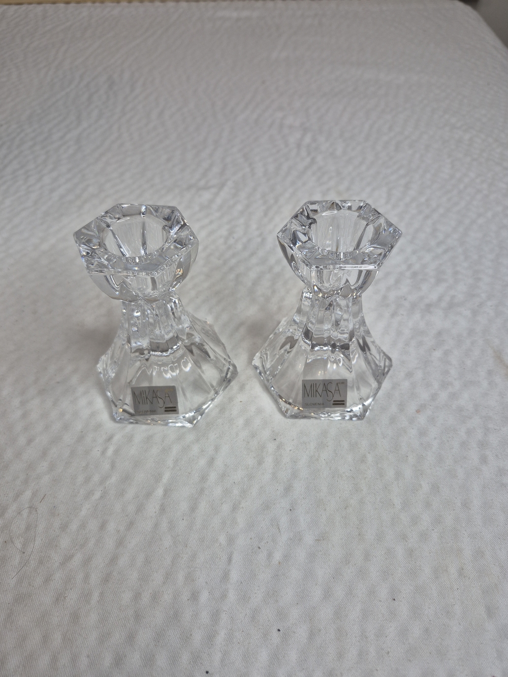 Mikasa Clear Crystal Faceted Candlestick Pair